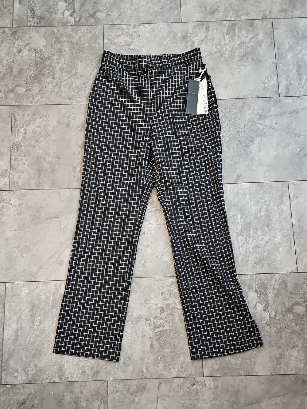 Windowpane Black & White Wide-Leg Trousers